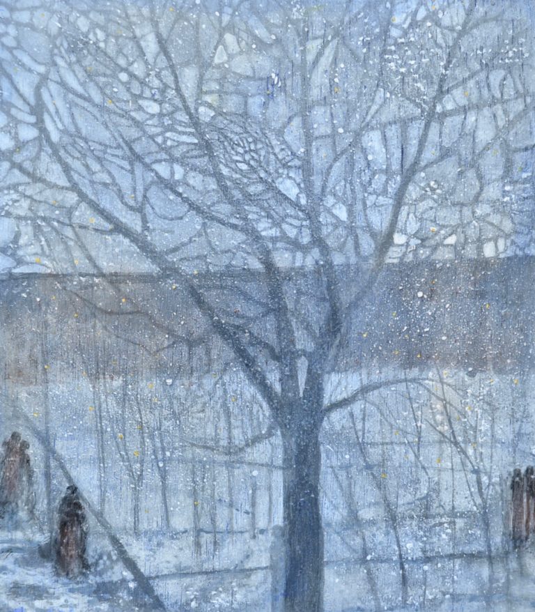 figures in winter landscape 22x24 cm
